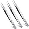 3PCS Straight Pointed Tip Tweezers Stainless Steel Eyelash Eyebrow Tweezers Pointed Blackhead Remover Eyebrow Splinter Removal