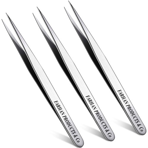 3PCS Straight Pointed Tip Tweezers Stainless Steel Eyelash Eyebrow Tweezers Pointed Blackhead Remover Eyebrow Splinter Removal