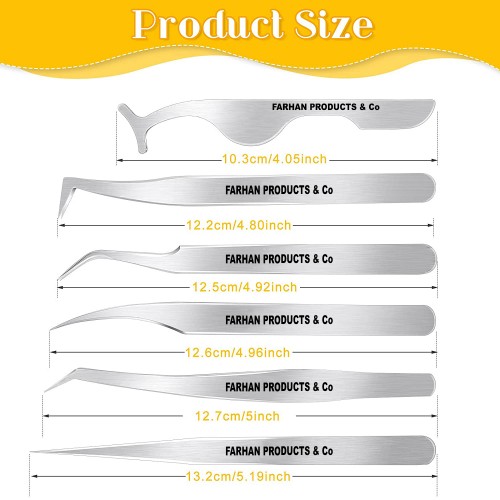 6 Pieces Lash Eyelash Extension Tweezers Set Stainless Steel Straight and Curved Tip Volume Lash Tweezers False Lash Application