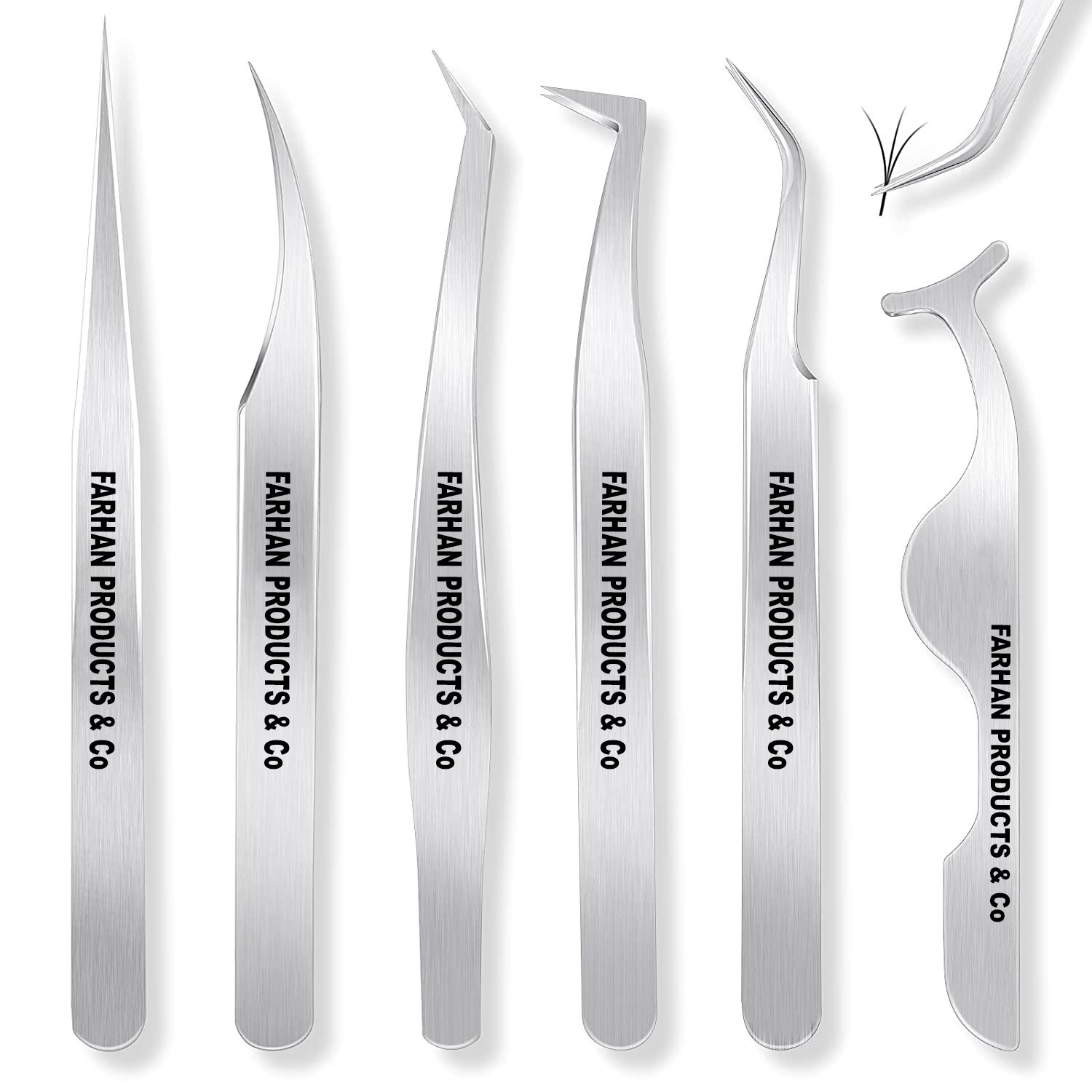 6 Pieces Lash Eyelash Extension Tweezers Set Stainless Steel Straight and Curved Tip Volume Lash Tweezers False Lash Application