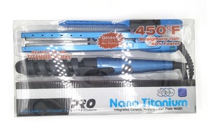3 in 1 Dual Voltage Digital Flat Iron Pro Nano Titanium Plated Hair Straightener 1 1/4  & hair curler hair comb set