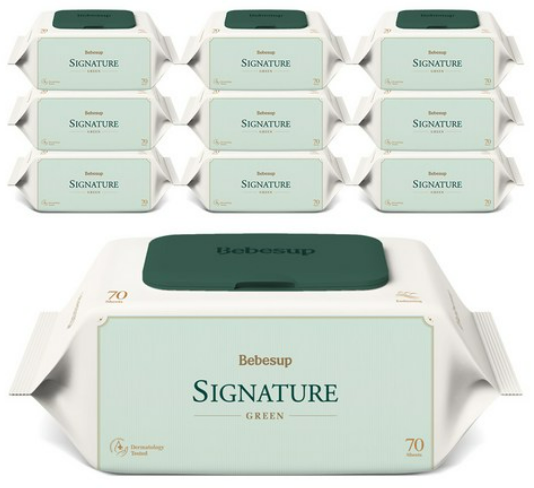 Bebesup Signature Green Wet Wipes, Embossed 70 Sheets With Cap (65GSM)