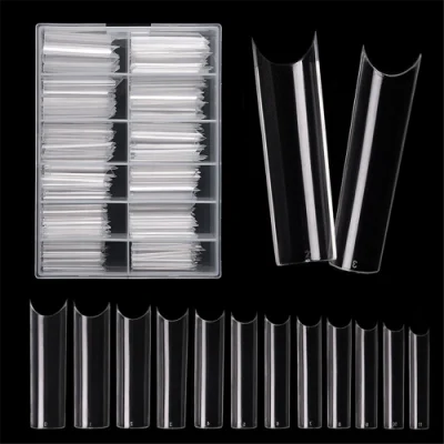 Boxed Coffin Fake Nails Long Transparent Fake Manicure Techniques Flat Shape Full Cover Manicure French Coffin Manicure Techniques Nail Tip