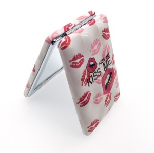 Creative Fashion Red Lips Rectangular Handheld Cosmetics Makeup Pocket Mirror Shape with Lip