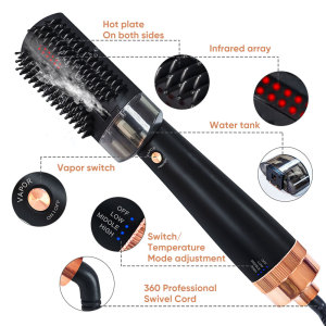 Customized Power Patent Design Red Light Therapy Steam Hot Air Brush Professional One Step Hair Dryer Brush