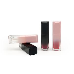 In stock wholesale plastic cosmetics usage liquid lipstick tube case container 5ml black empty lip gloss tube with brush