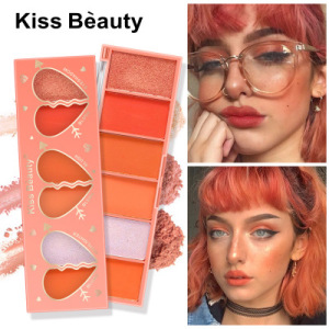 Kiss Beauty 6 Colors  Blush Eyeshadow Palette Matte Glitter Highlight Face Makeup Waterproof Long Lasting Blush