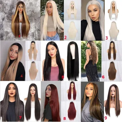 Ombre Color Long Straight Pre Pluckede Synthetic U Part Lace Front Wigs