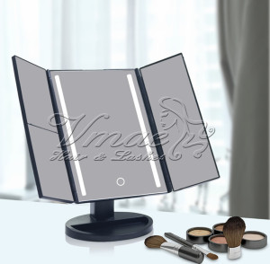 VMAE Three-Fold Desktop Cosmetic Mirror 21/22 LED 180 Rotating Adjustable Magnification Desktop Touch Screen Makeup Led Lighted