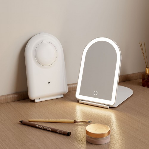 New Portable Folding Arch-shaped Magnetic Closure 10X Magnify There-Color Lights LED Makeup Mirror