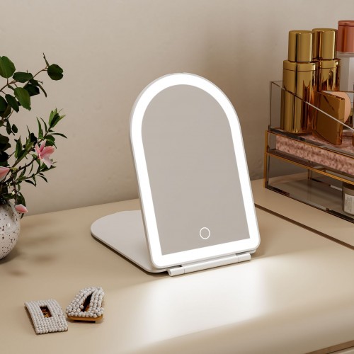 New Portable Folding Arch-shaped Magnetic Closure 10X Magnify There-Color Lights LED Makeup Mirror