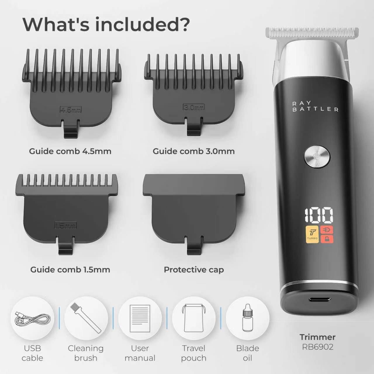Compact rechargeable hair trimmer Ray Battler RB 6902