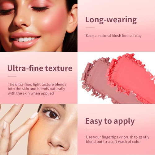 Danchel Embossed Matte Blush Palette, 6 Shades Pink Rose Blush Powder, Long Lasting Natural Brighten Skin Tone Daily Makeup Blush for Women