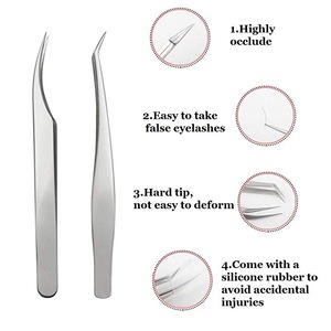 2Pcs Stainless Eyelash Tweezers Curved and Cross False Lash Tweezers RM0002