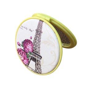 Folding pocket mirror PU leather metal compact mirror with custom design