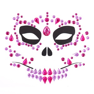 Genya Halloween Decorations Rhinestone Face Jewels Skull Tattoo Stickers Mask