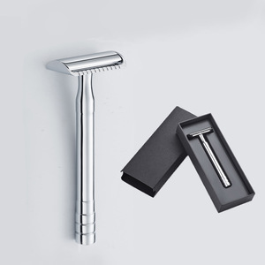 High Quality 12cm Long handle Chrome Sliver Safety Razor Stainless steel Straight Razor With Double Edge Razor Blades