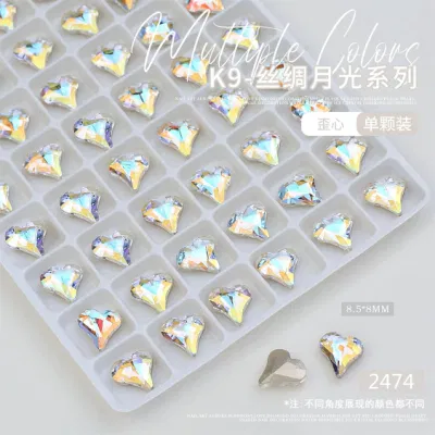 Nail K9 New Shimmering White Nail Diamond Stone Tip Bottom Super Flash Shaped Crooked Shape Love Heart Ax Fat Square Nail Decoration
