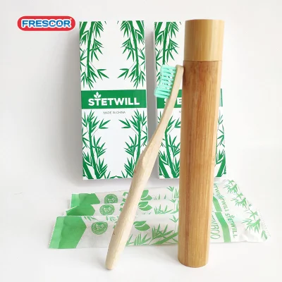 Travel Bamboo Toothbrush Case Package 4PCS Eco Bag Pack Biodegradable Bamboo Toothbrush with Tube