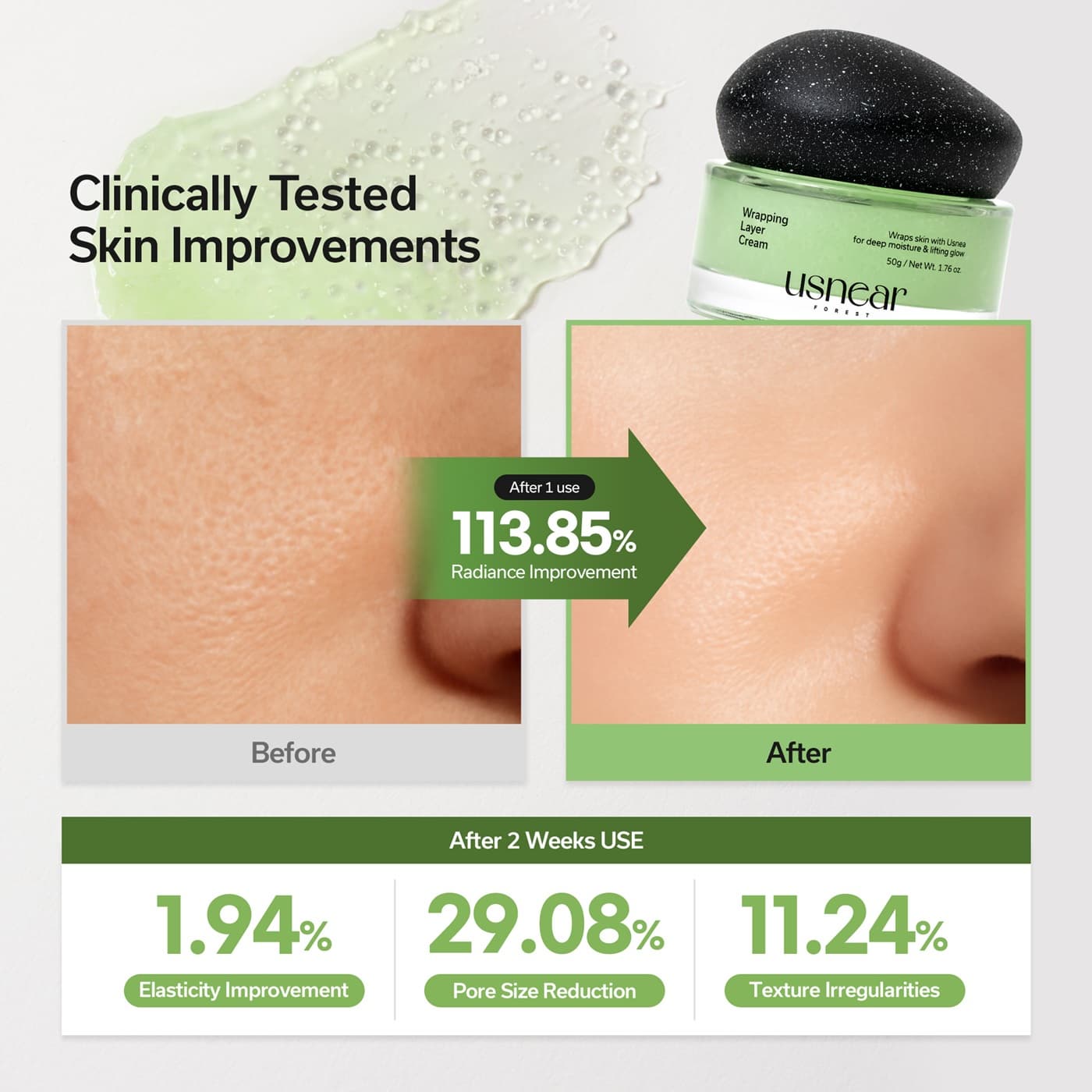 Usnear Wrapping Layer Cream 50ML Vegan PDRN Capsule Moisturizer for Elasticity, Hydration, Wrinkles