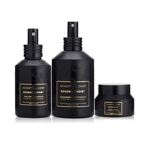 wholesale 2019 luxury matte black30ml 60ml 100ml glass bottle cosmetics packaging 15g 30g 50g black glass cosmetic cream jar