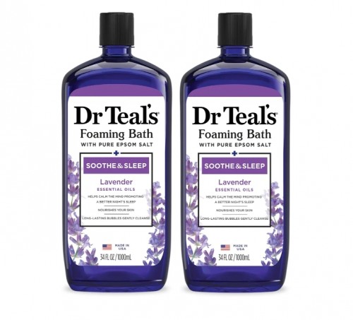 Dr Teal's Foaming Bath with Pure Epsom Salt, Soothe & Sleep with Lavender, 34 fl oz (Pack of 2)
