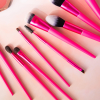 Custom Logo OEM 10Pcs Neon Pink Makeup Brush Set in Clear Acrylic Display Packaging Box Professional Beauty Tools Manufacturer