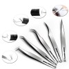 Eyelash Extension Tweezers Set Eyelash Applicator Tool Curved and Straight pointed Tweezer Lash Extension Stainless Steel-Silver