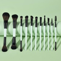 Innovative 11pcs Dual-Ended Makeup Brush Set Black & White Color Block Cosmetic Brushes for Foundation Powder Eyeshadow Private Label