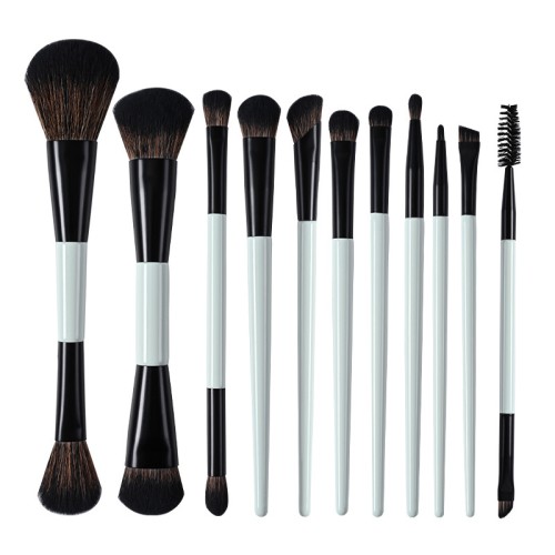 Innovative 11pcs Dual-Ended Makeup Brush Set Black & White Color Block Cosmetic Brushes for Foundation Powder Eyeshadow Private Label