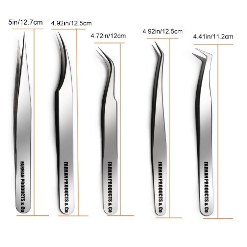 Eyelash Extension Tweezers Set Eyelash Applicator Tool Curved and Straight pointed Tweezer Lash Extension Stainless Steel-Silver