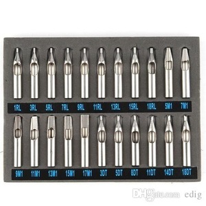 22pcs Stainless Steel Round Tattoo Nozzles Tips Needles Grip Machine Set