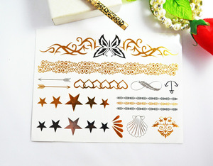 Flash gold sliver foil temporary tattoo sticker ,metallic tattoo sticker