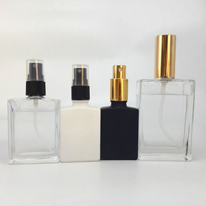 New flat square clear airless pump bottle with gold screw cap for perfume spray glass bottle 30ml 50ml