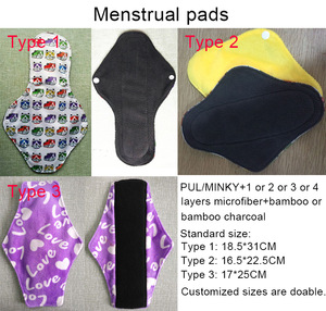 Washable bamboo charcoal women girls feminine menstrual cloth pads reusable soft panty liner breathable sanitary napkin pad