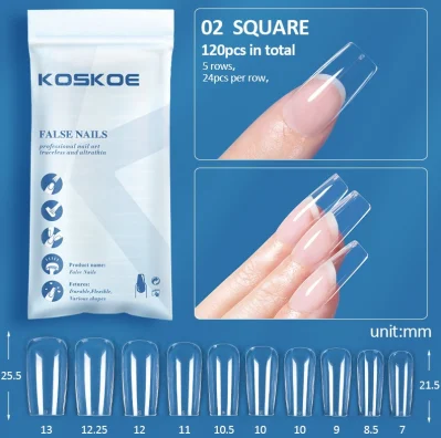 Wholesale False Nails Press on Nails 120 PCS/Bag Clear Square Coffin Gel X Nail Tips Full Cover