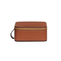 Portable Square Cosmetic Packaging Brown PU Waterproof Travel Toiletry Bag Makeup Case