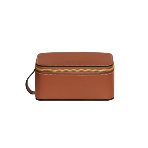 Portable Square Cosmetic Packaging Brown PU Waterproof Travel Toiletry Bag Makeup Case