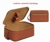 Portable Square Cosmetic Packaging Brown PU Waterproof Travel Toiletry Bag Makeup Case