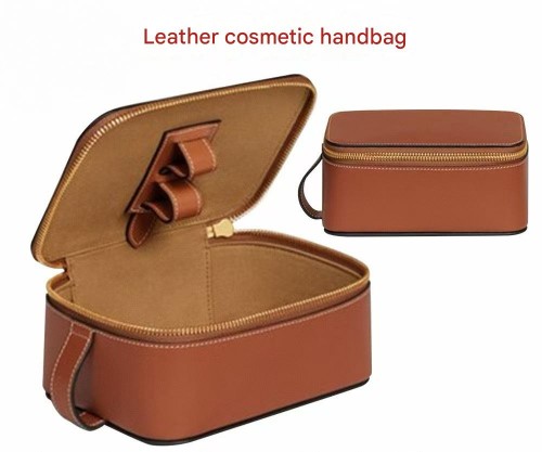 Portable Square Cosmetic Packaging Brown PU Waterproof Travel Toiletry Bag Makeup Case