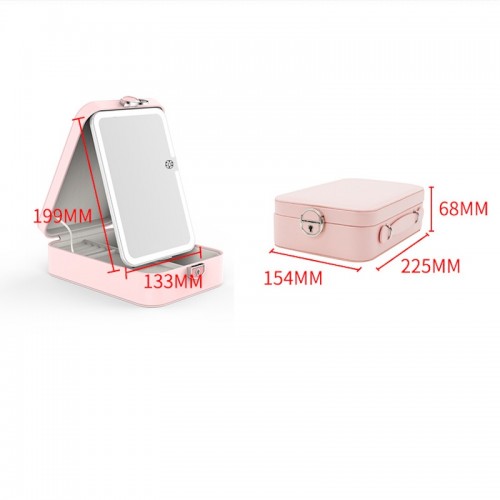Customizable Travel Jewelry Storage Box Cosmetic Bag Built-In Touch-Controlled Rechargeable LED Desktop Makeup Mirror