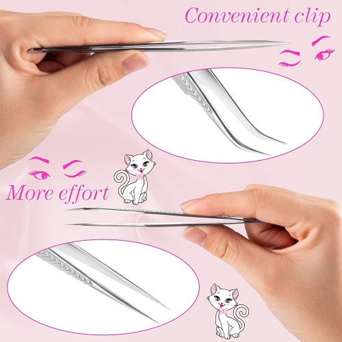 2 PCS Eyelash & Eyebrow Extension Straight And Curved Tips Tweezer Lash Isolation Tweezer Hand Calibrated Tweezers