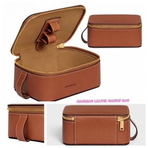 Portable Square Cosmetic Packaging Brown PU Waterproof Travel Toiletry Bag Makeup Case