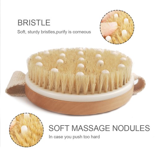 Natural Boar Bristles Body Scrubber Dry Brushing Shower Brush Exfoliating Bath Brushes Sponges Scrubbers for Beautiful Soft Skin