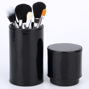 8pcs black coating wooden handle nylon hair cosmetic makeup brushes kits PU leather shiny barrel facial makeup tool kits 828