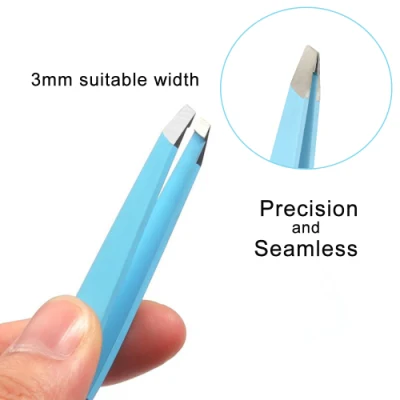 Eyebrows Tweezers Colorful Beauty Fine Hairs Puller Makeup Tools Stainless Steel Slanted Eye Brow Clips Removal (Blue)