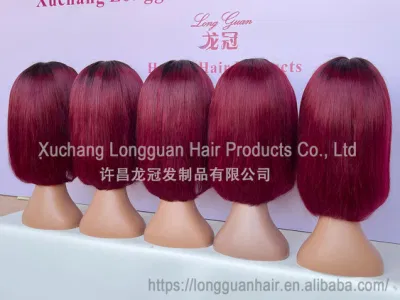 Hot Selling Factory Wholesale Real Raw Brazilian Human Hair T1b99j Colored Bob T Part Wigs for Black Women