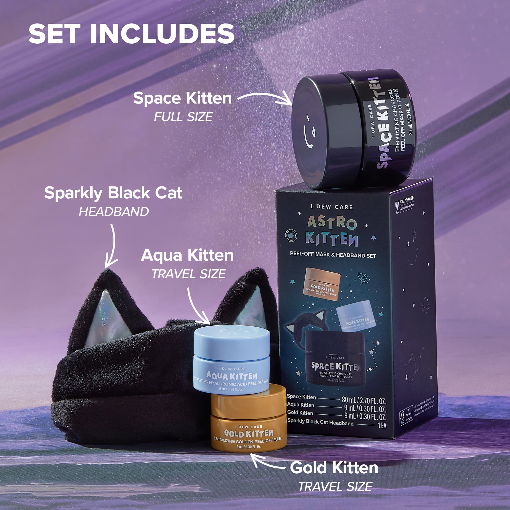 I DEW CARE Peel-off Masks and Headband Set - Astro Kitten Set