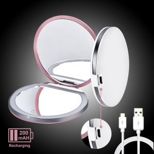 Portable Mini Pocket Make Up Mirror With Led Light Double Sided Mirror With Magnification