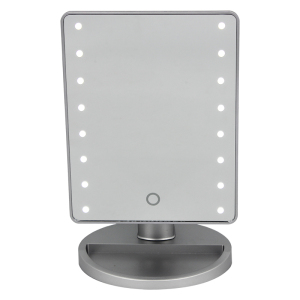 Silver 16 lighted led makeup mirror,AA battery touch sensor stepless dimming cosmetic standing mirror
